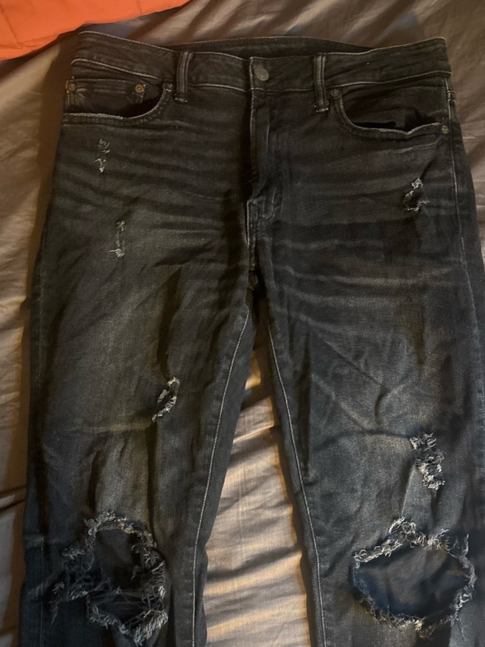 Vintage American Eagle Outfitters Women's Black Distressed Skinny Jeans